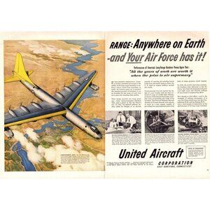 1951 United Aircraft B-36 Bomber US Air Force 2pg Vintage Print Ad 50s Wall Art